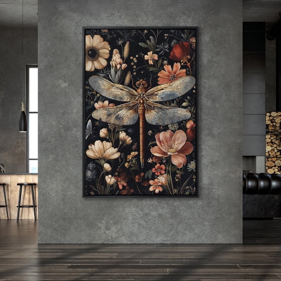 Dragonfly poster, Botanical and Floral Wall Art, Insect Art with Vibrant Blooms, Perfect Dragonfly Decor, Ready to Hang Unframed Paper Print
