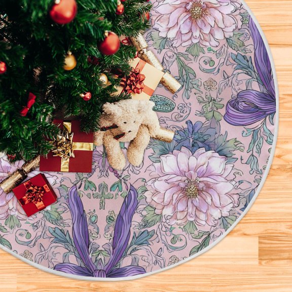 Dragonfly with Bows Flowers Elegant Christmas Tree Skirt Opening Design Floor Mat Holiday Decor 47 inch