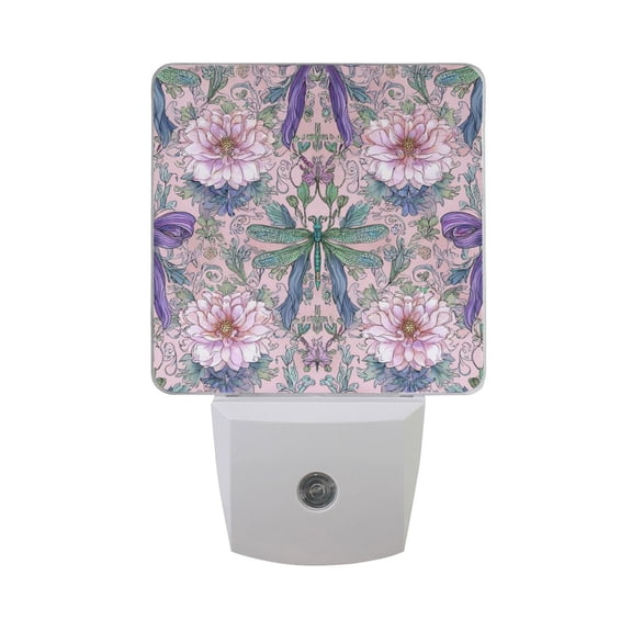 Dragonfly with Bows Flowers Elegant LED Night Light Sensor Lamp Plug-in Adjustable Brightness 2 Pack