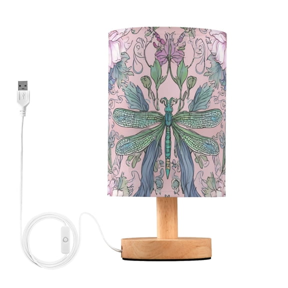 Dragonfly with Bows Flowers Elegant Table Lamp with USB Port LED Warm Light Lamp Night Light Home Decor