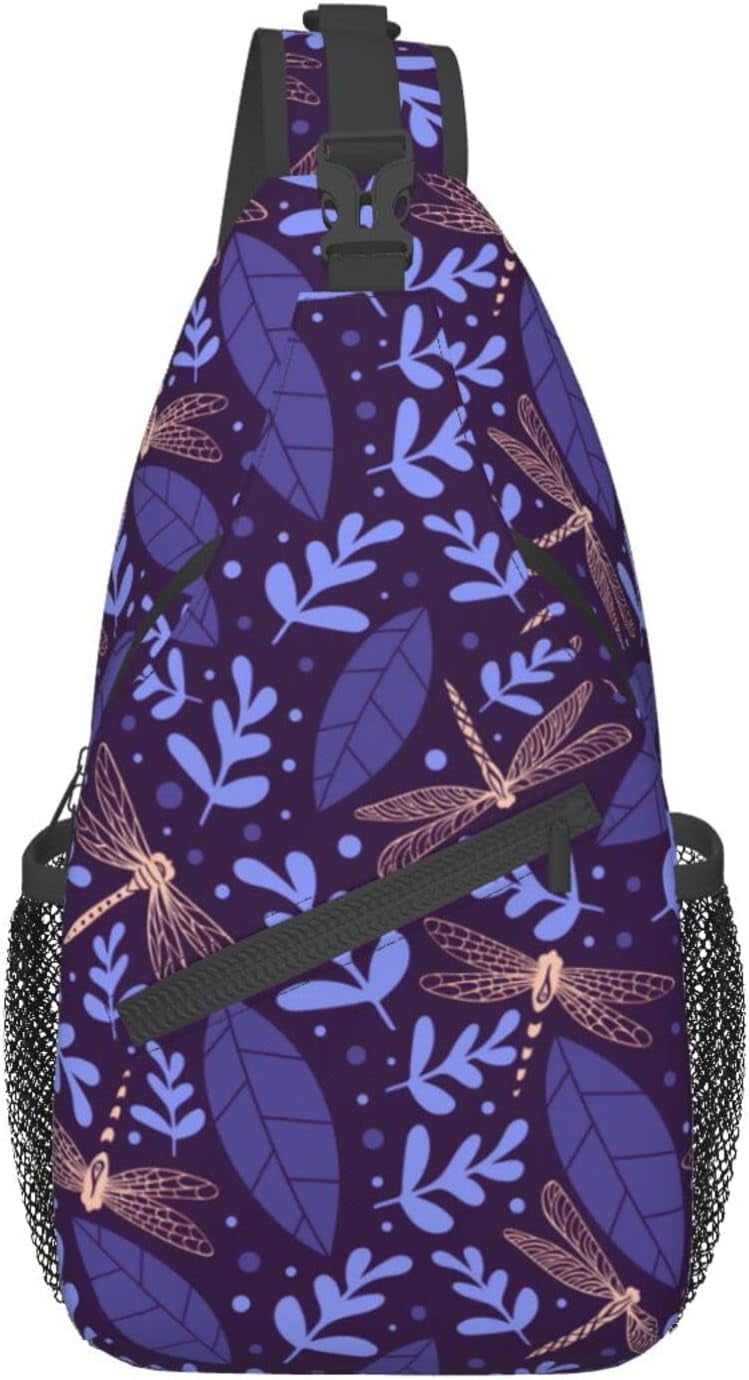 Dragonfly with Plants Sling Bag Crossbody Hiking Travel Chest Bags Backpack Shoulder Daypack for Women Men
