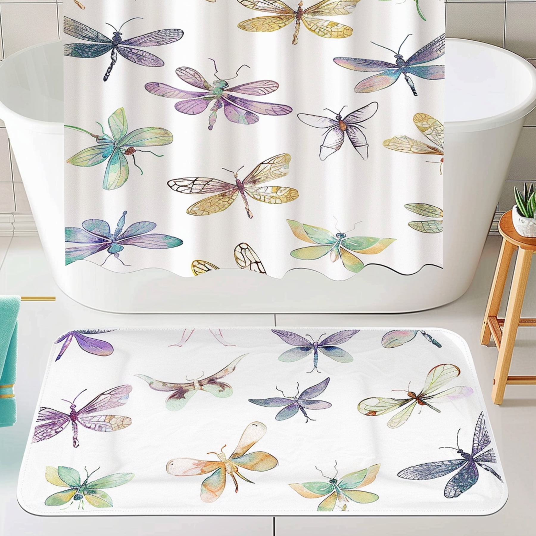Dragonflythemed bathroom set with pastel colors watercolor design detailed illustration