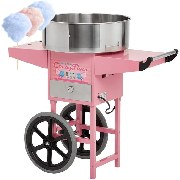 Dragonpad USA Electric Commercial 1200W Party Festival Pink Cotton Candy Machine Cart