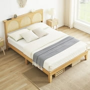 Dragonpad USA Full Size Wood Platform Bed with LED Lights, Off-White