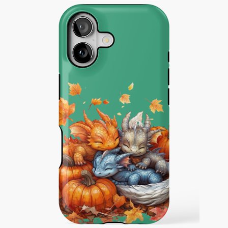 Dragons Asleep on Pumpkins Fantasy Autumn Design iPhone 17 to 11 Pro Max