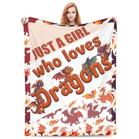 Dragons Blanket Fire Flame Art Red Orange Flannel Throw, Soft Warm Decorative Blanket All Season Gift 50x40