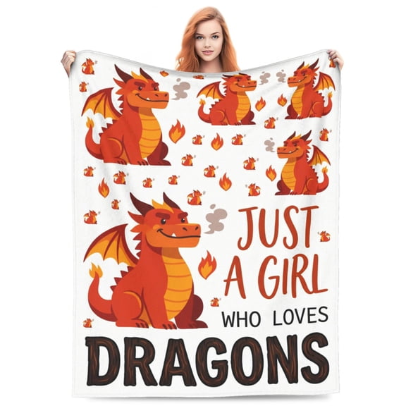 Dragons Blanket Red Orange Fire Breathing Flannel Throw, Soft Warm Cozy Blanket For Couch Sofa Office Travel Camping Car Picnic, Birthday Christmas Holiday Gift 50x40