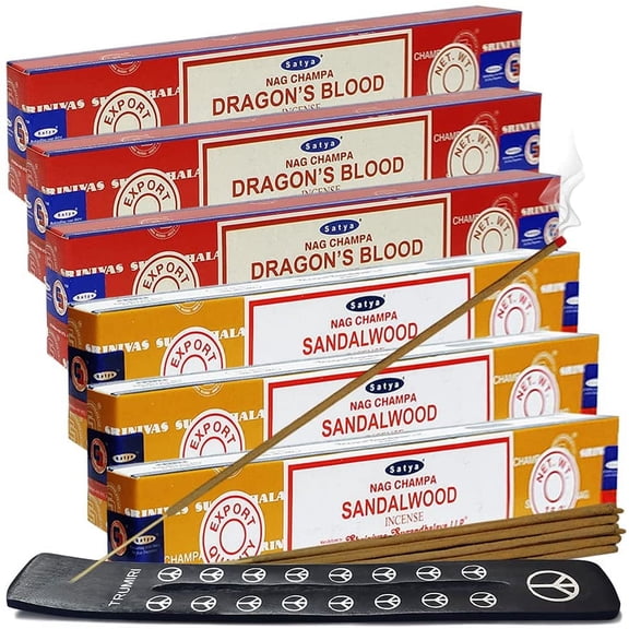 Dragons Blood Sandalwood Incense Sticks & Holder Bundle Variety Pack From House Of Nag Champa Incense Sticks And Trumiri