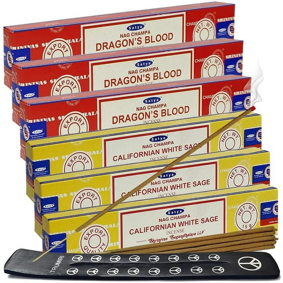 Dragons Blood White Sage Incense Sticks & Holder Bundle Variety Pack From House Of Nag Champa Incense Sticks And Trumiri