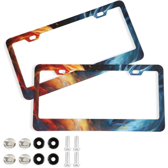 Dragons Fire License Plate Frames - Universal Aluminum License Plate Covers with Screws, 2 Pack Holder Car Accessories for Front and Rear Plates Home Decor
