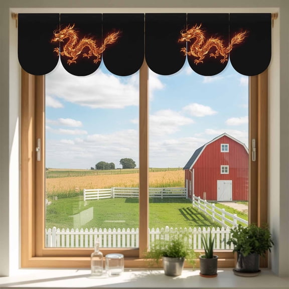 Dragons Flames Door Banner Orange Dragon Abstract Art Black Background Small Scalloped Hanging Banner for Door, Hanging Flag Backdrop Decoration for Wall Window Party 3pcs, 8 x 12 Inch