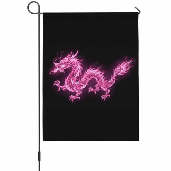 Dragons Flames Garden Flag 12 x 18 Inches, Pink Dragons Abstract Art Black Background Weather Proof Outdoor Patio Flags Double Sided Small Garden Decoration for Yard Outside Home