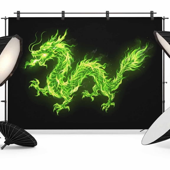 Dragons Flames Photography Backdrop 12x8FT, Green Dragon Abstract Art Black Background Photo Backdrops, Background for Photography Studio Photo Studio Background, Back Drop for Photoshoot