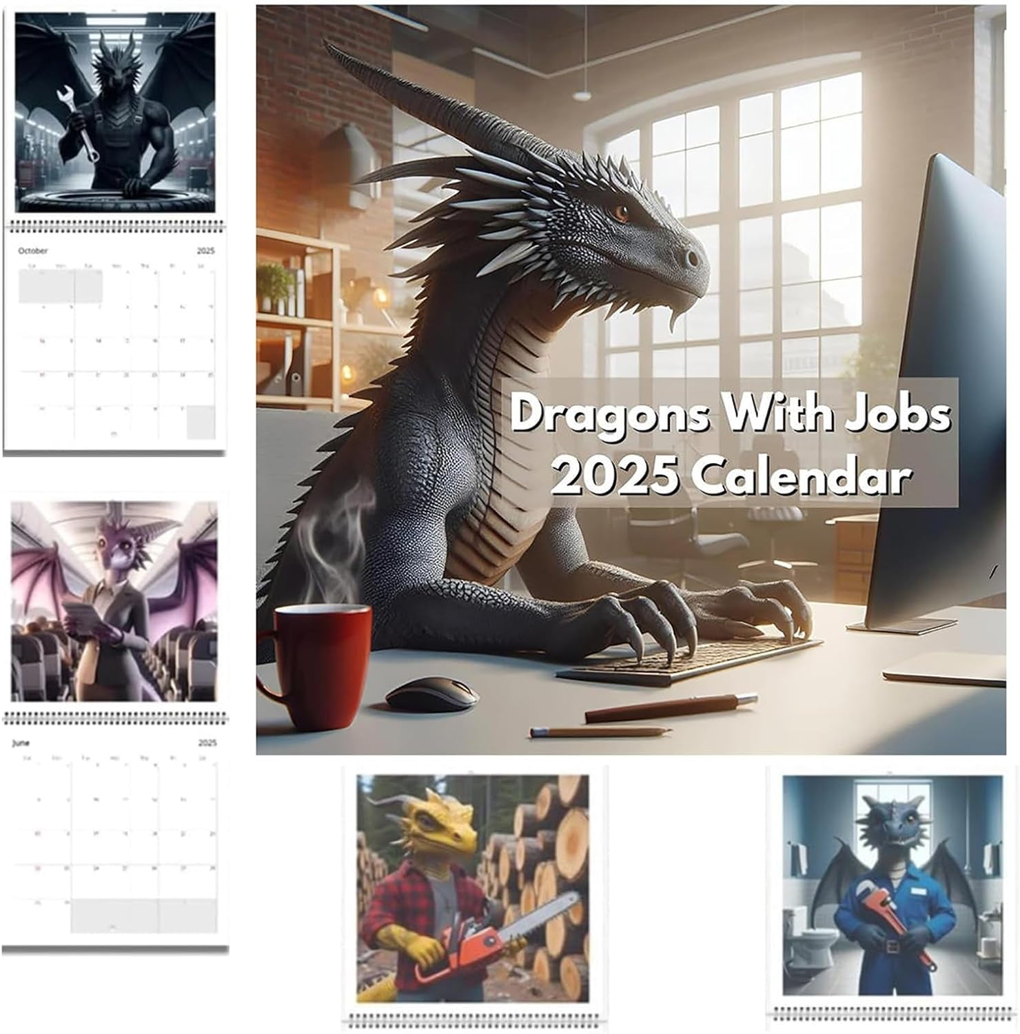 Dragons with Jobs 2025 Calendar, dragons with jobs calendar, 2025 Exquisite dragon creative wall ...