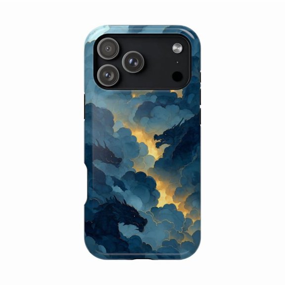 Dragons Mystic Ink Clouds Fantasy Creature Artwork Phone Case for 11 12 13 14 15 16 17 Pro Max