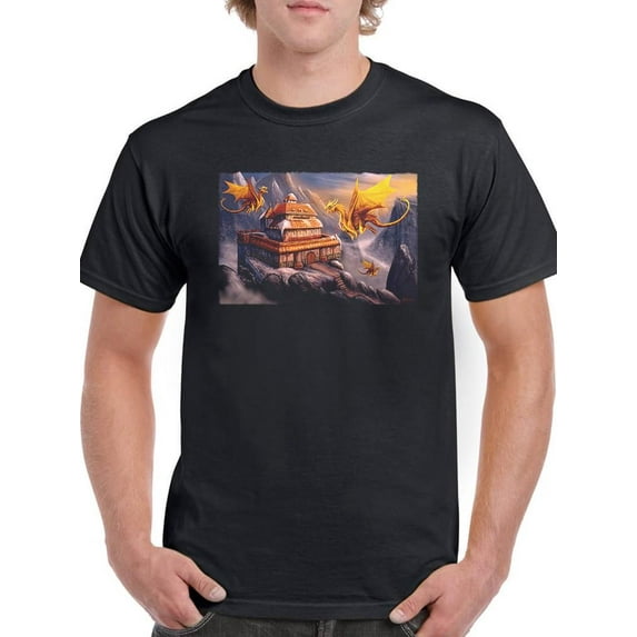 Dragons Near A Building T-Shirt Men -Anthony Chirstou Designs, Male Medium