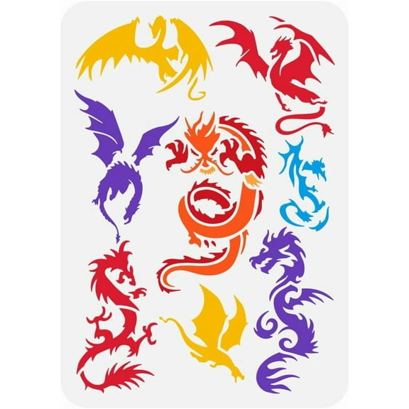 Dragons Painting Stencil 8.3x11.7 inch Reusable Western Wing Dragons Pattern Drawing Template DIY China Dragons Decoration Stencil for Painting on Wood Wall Fabric Furniture for DIY