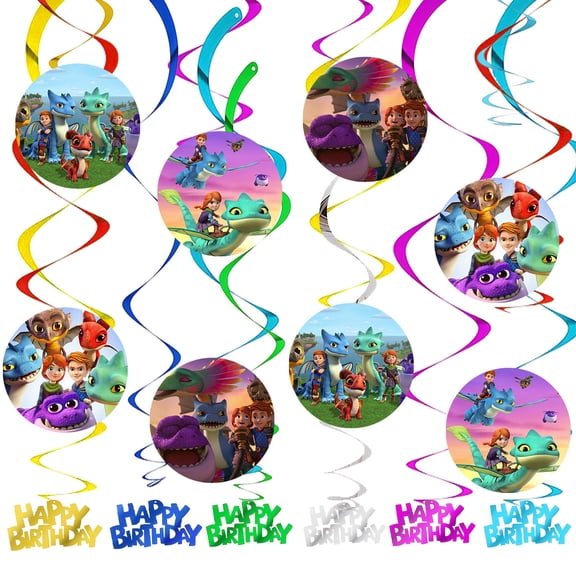 Dragons Rescue Riders Party Decorations Hanging Swirl Sign Whirls Birthday Streamer Ceiling Decor Supplies 14 pcs