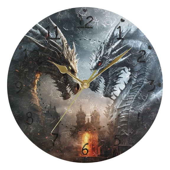 Dragons Vs Round Wall Clock Silent Battery Operated Home Decor for Living Room Bedroom