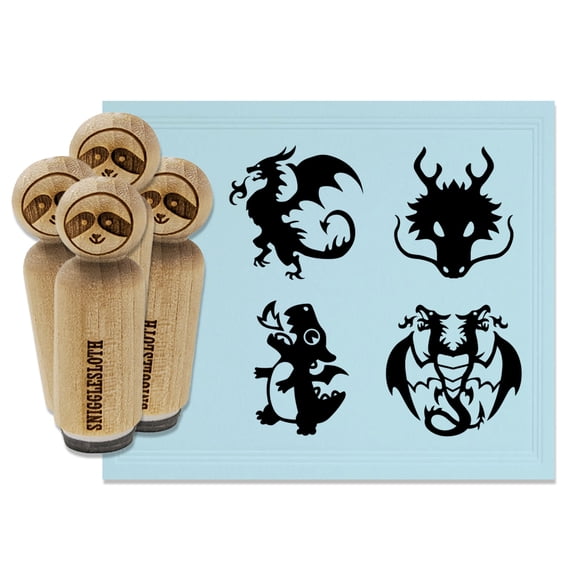 Dragons Wyvern Two-Headed Asian Cute Fire Breathing Rubber Stamp Set for Scrapbooking Crafting Stamping - Medium 1 Inch