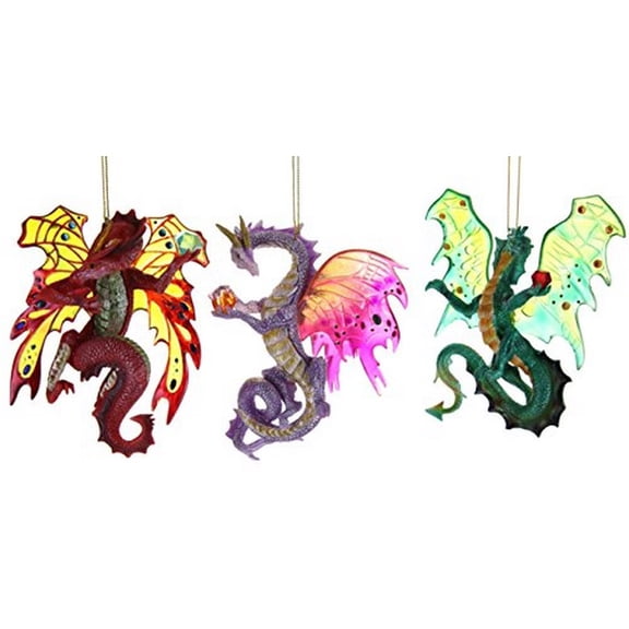 Dragons of the Crystal Cave Ornaments (Set of 3) Issue #4, Shadow's Spark, Star Quester & Sapphire Glow