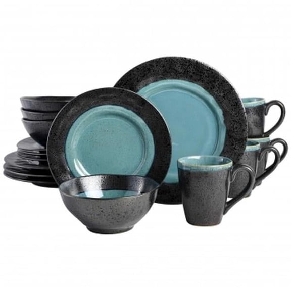 Dragonstone Reactive Glaze Dinnerware Set - Aqua - 16 Pieces - Unique Finish