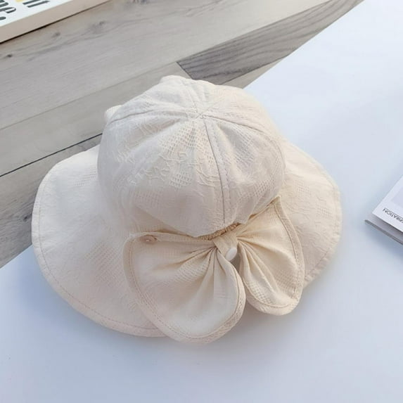 Dragonus Baby Girls Wide Brim Bowknot Floral Bucket Sun Hat Kids Toddler Summer Anti-UV Beach Cap