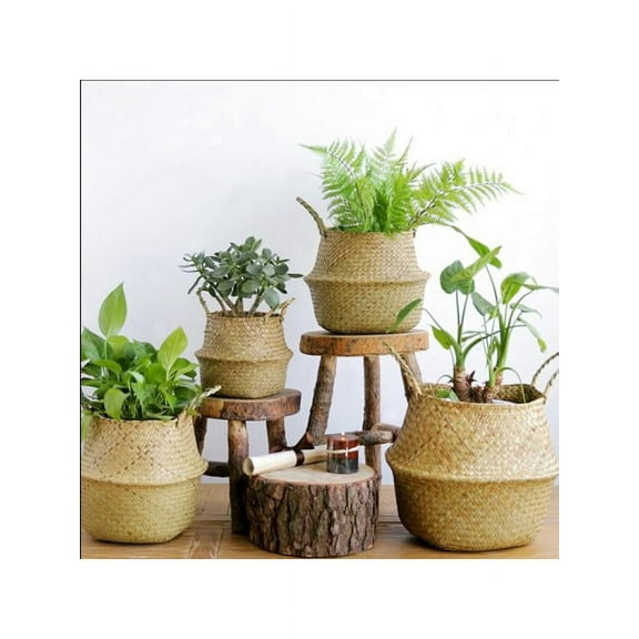 Dragonus Foldable Seagrass Belly Basket Flower Plant Storage Pot Wickerwork Hamper Tool