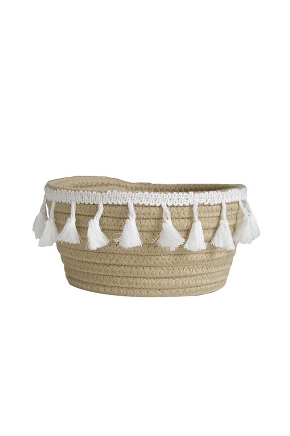 Dragonus Jute Rope Basket Hamper, Macrame Tassel Storage Basket Rope Woven Nursery Hamper Storage Bin for Clothes Blankets Pillow and Toys