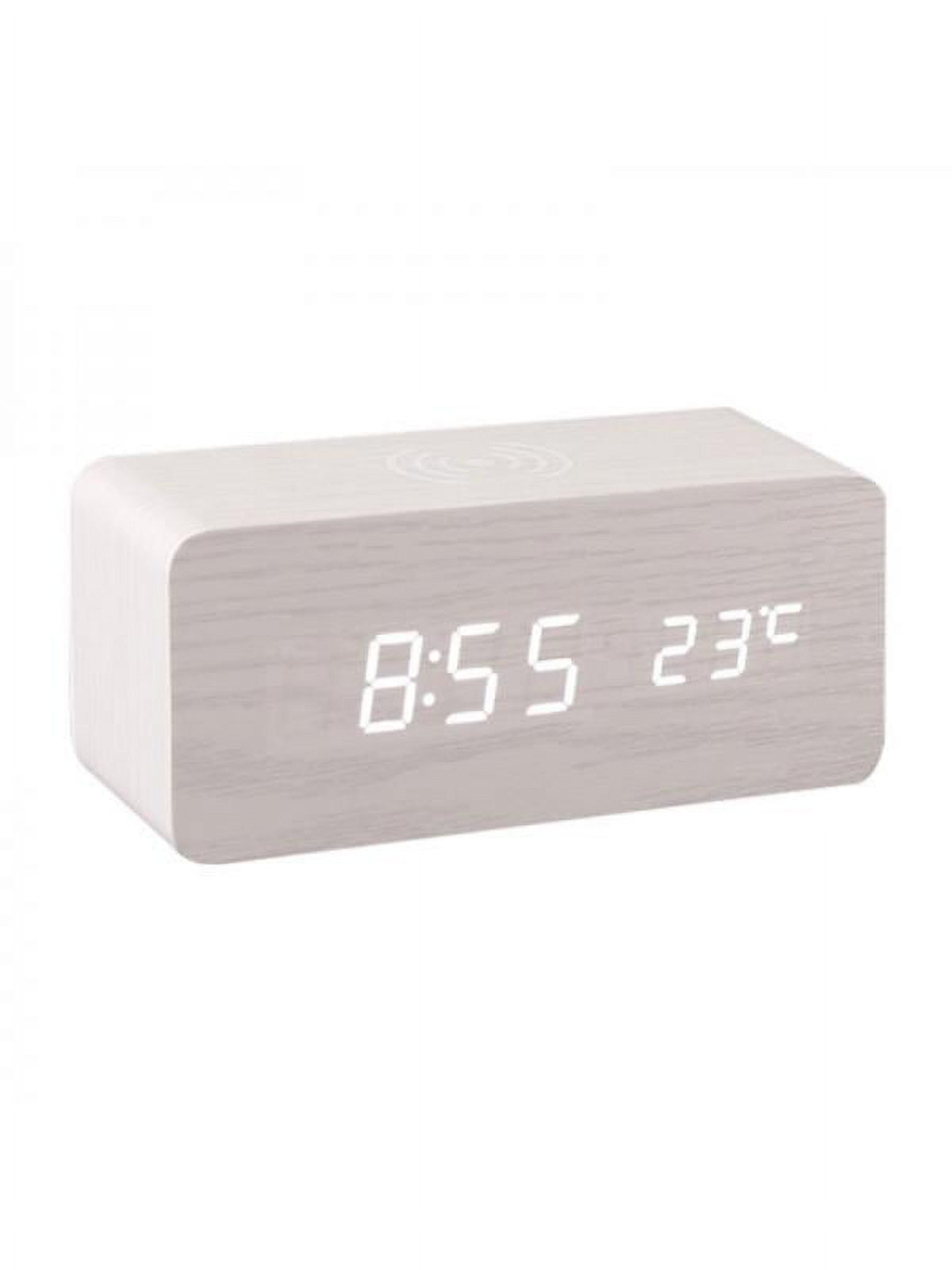 Dragonus Modern Wooden Electric Digital LED Desk Alarm Clock Thermometer Wireless Charger - image 1 of 4