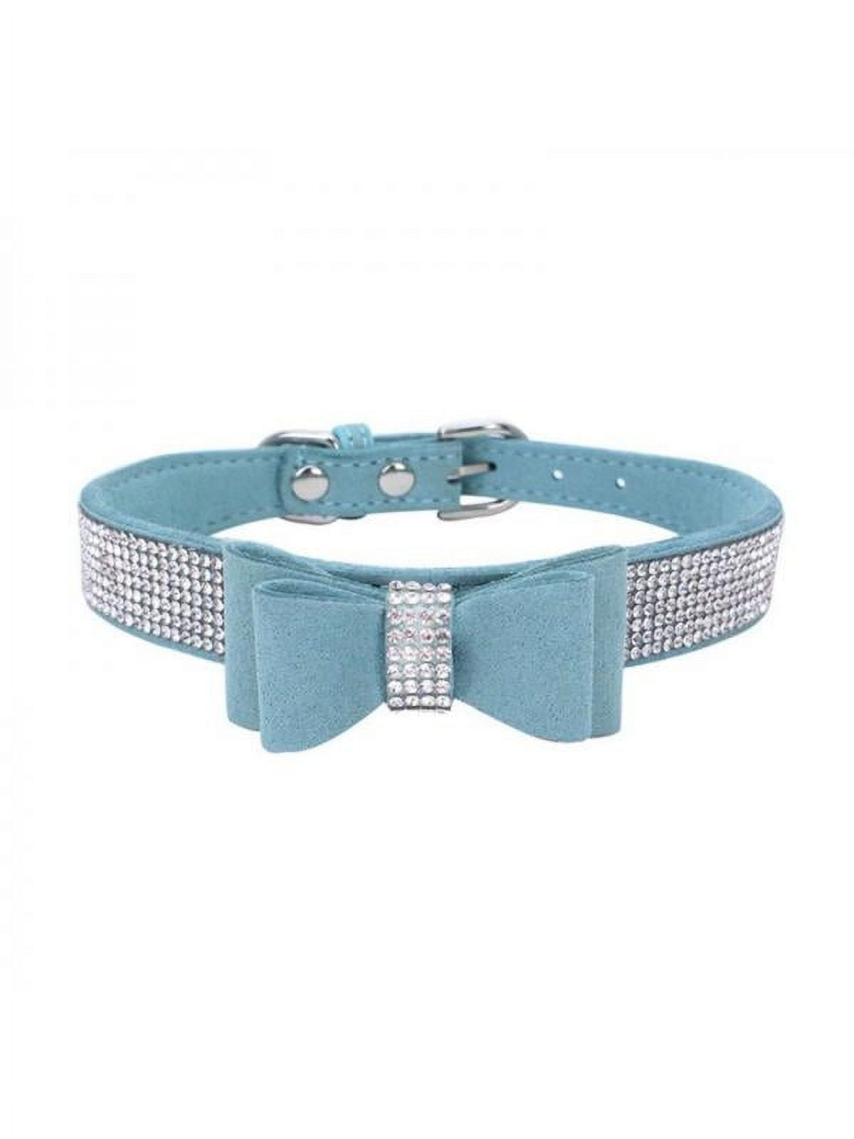 Dragonus Pet Dog Leather Rhinestones Bow Knot Collar Crystals Bling