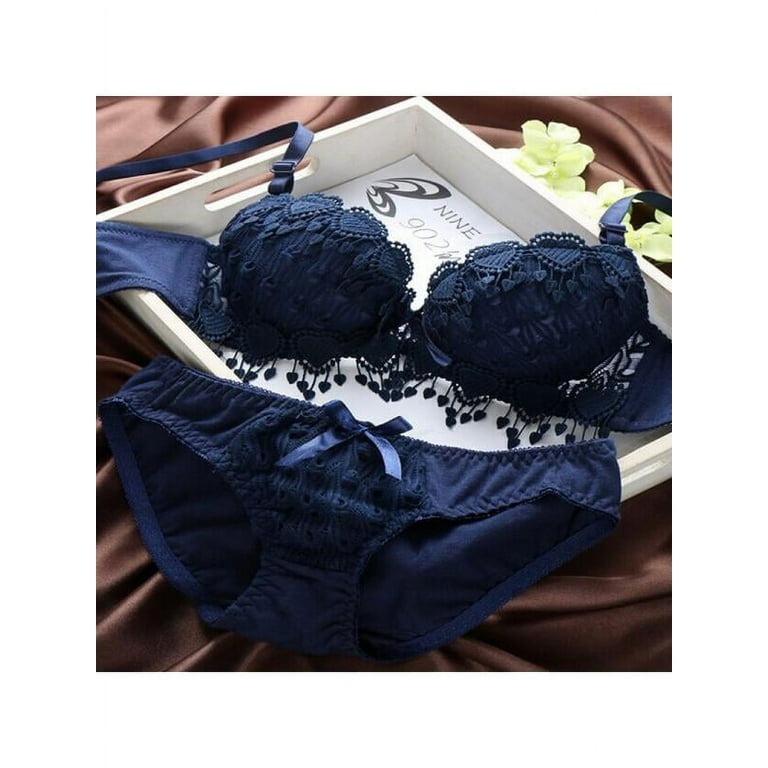 Dragonus Women's Sexy Romantic Embroidery Lace Extreme Padded Push Up  Underwear Bra Set Bra Knicker
