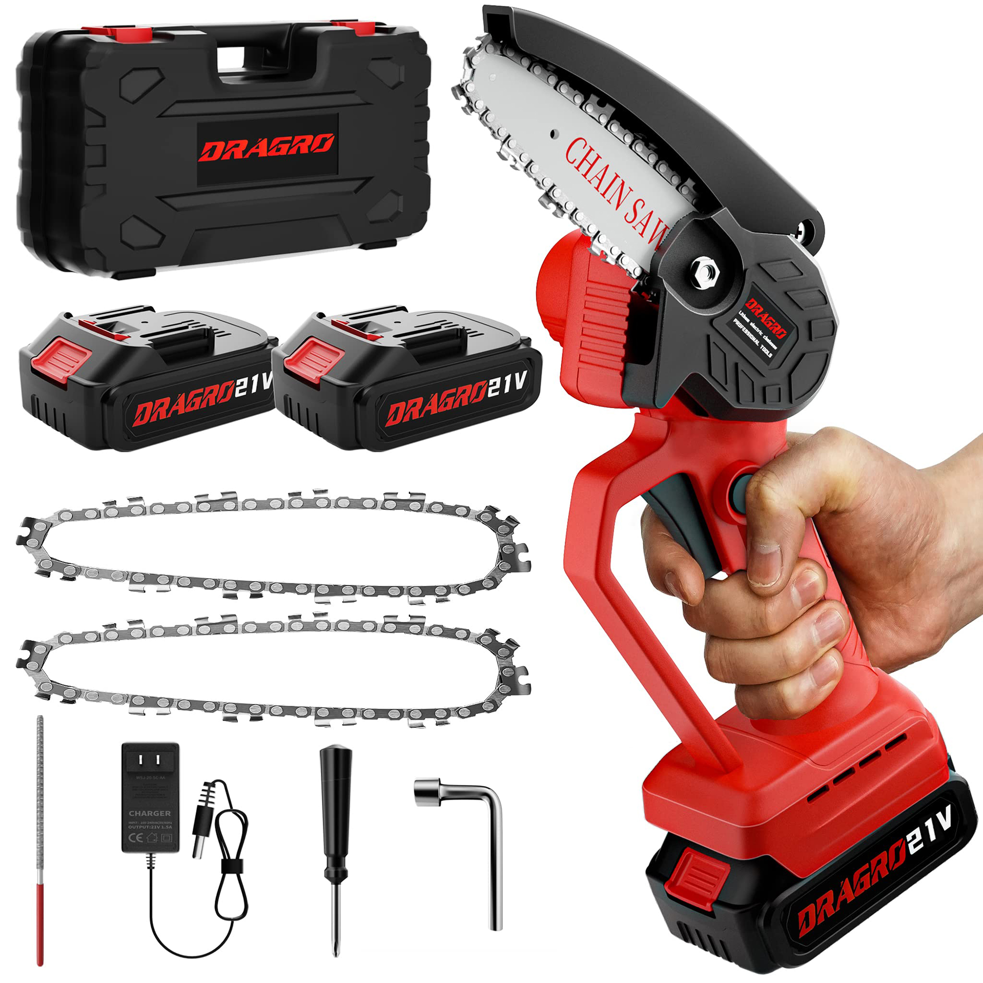 Dragro Mini Electric ChainSaw, 4 inch Cordless Battery Powered Small ...