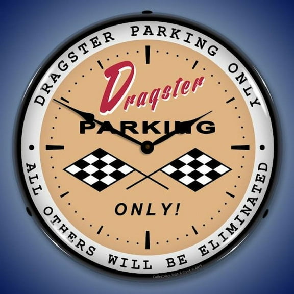 Dragster Parking Wall Clock, Lighted: Racing Theme