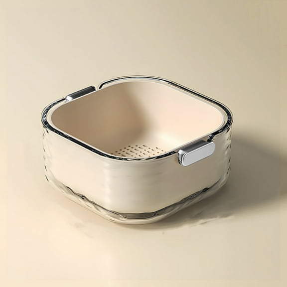 Drain Basket*1,Double-Layer Vegetable Sink Drain Basket Small Cream White,Double Layer Drain Basket Vegetable Washing Basin Washing Filter Double Layered Stackable Detachable Bowl Strainer