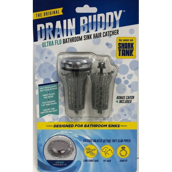 Drain Buddy Ultra Flo Sink with Chrome Metal Cap Plus 1 Extra Basket