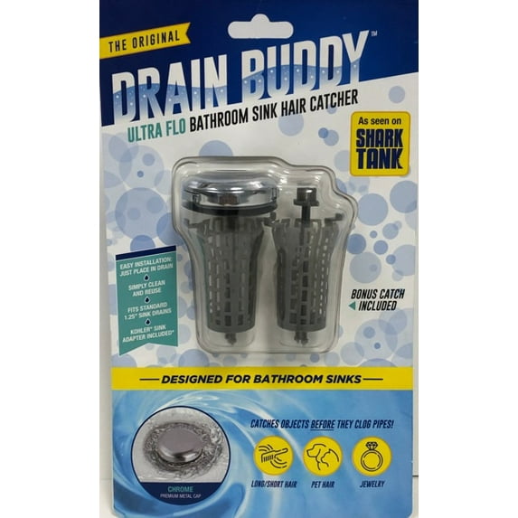 Drain Buddy Ultra Flo Sink with Chrome Metal Cap Plus 1 Extra Basket