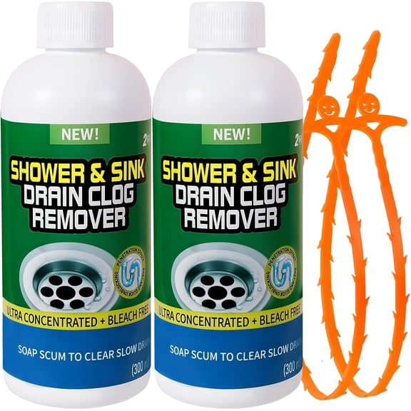 Drain Cleaner Clog Remover Liquid: Sink Kitchen Bathroom Shower Drain Cleaning Solution - Safe for Household Pipes Prevents Build-Up (2Pcs)