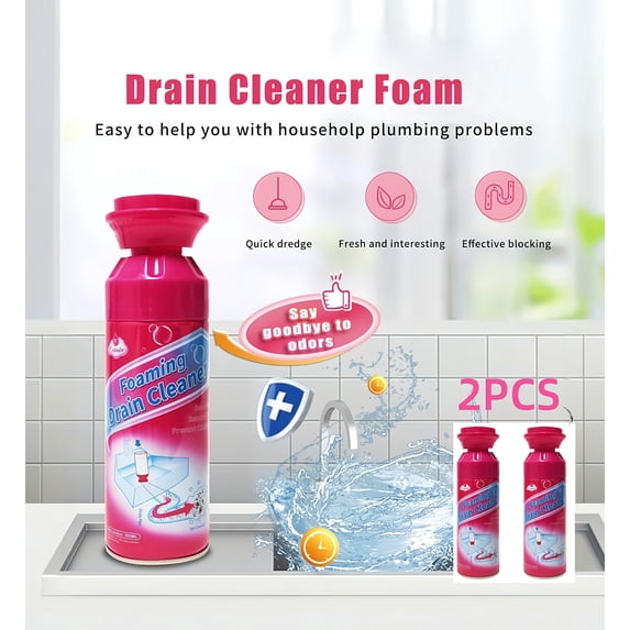 Drain Cleaner, Foaming Drain Cleaner and Deodorizer, Drains Clog Remover for Bathroom Sinks, Washbasin, Tubs (2 PCS)