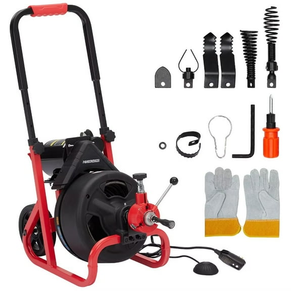 Drain Cleaner Machine, 100 Ft X 3/8 Inch Electric Drain Snake with 6 Cutters, Electric Drain Clog Remover Plumbing Tool for 2-4" Pipes