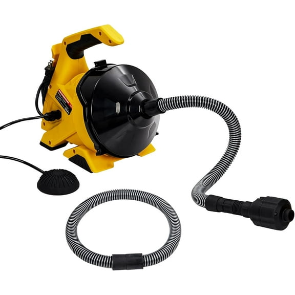 Drain Cleaner Machine 30Ft, Auto-feed Electric Drain Auger for 3/4In - 2In Pipes, Cable in Piano Wire with Foot Switch, Sewer Snake for Sinks, Toilets, and Floor Drains