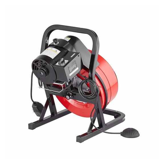 Drain Cleaner Machine 50FT, Manual Feed Sewer Snake Auger - 1/2 Inch Cable, 2-4 Inch Pipes, with 4 Cutters & Foot Switch