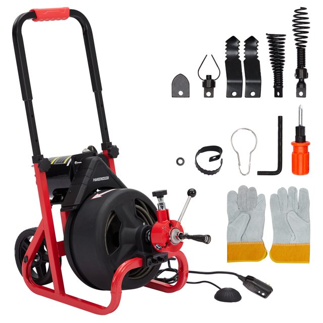 Professional Drain Cleaner Machine, Electric Auger, 75 Ft x 1/2 Inch