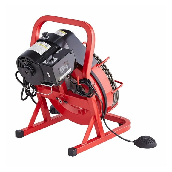 Drain Cleaner Machine 75FT x 3/8 Inch, Electric Sewer Snake Auger for 2-4 Inch Pipes with 4 Cutters & Foot Switch