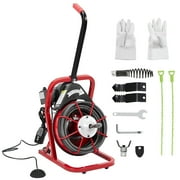 Drain Cleaner Machine Sewer Auger Elctric Drain Auger Sewer Snake with 4 Cutter, Air-Activated Foot Switch, Gloves