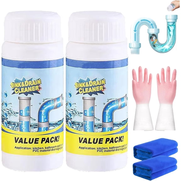 Drain Cleaner, Power Foam Unclogging Cleaner's Rapid-Dissolve Formula, 110g Sink and Drain Cleaner, Fast Foaming Sink Cleaner for Bathroom Kitchen Toilet Pipe (2pcs)