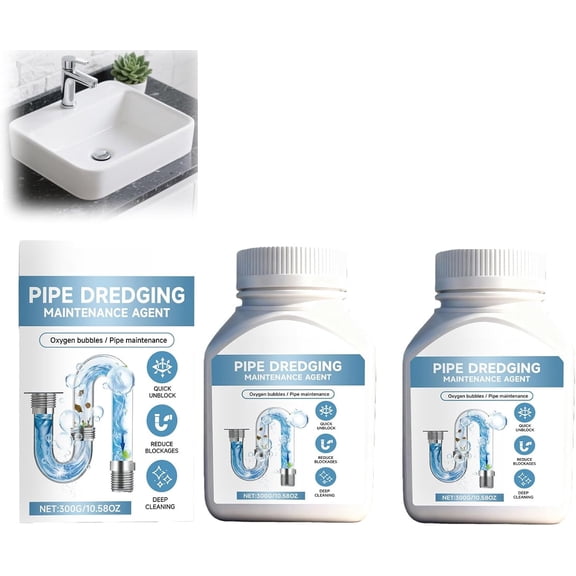 Drain Cleaner, Powerful Clog Remover, 10.6 oz (300g) Fast Acting Sink and Drain Powder, Dissolves Hair and Grease, Instant Power for Kitchen Sink, Shower, Toilet, Professional Strength(RL 2 PCS)