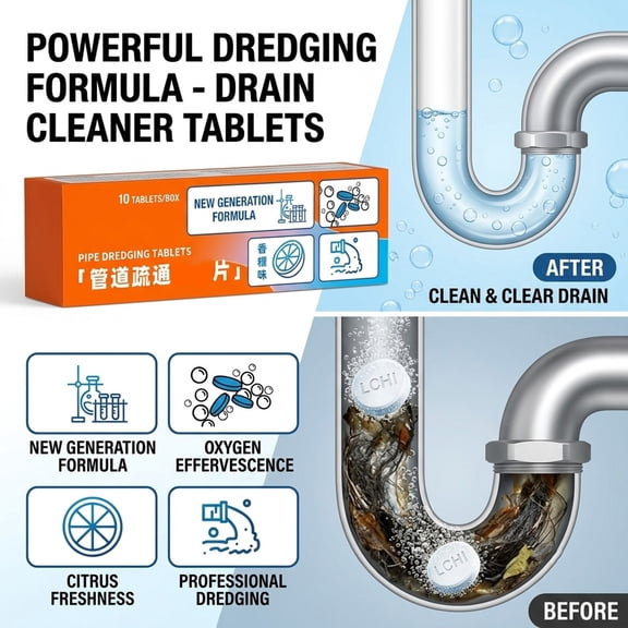 Drain Cleaner Tablets, Effervescent Pipe Unclogging Tablets Dissolve Hair Grease Clogs Remove Odors Fast, For Kitchen Sink Bathroom Drain Bathtub Toilet Plumbing