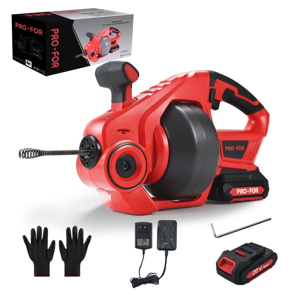 20V Cordless Electric Drain Auger, 25Ft Auto-Feed Drain Snake, Replaceable Cable, 2.0Ah Battery & Charger, LED Light, Clog Remover for Sink, Shower, Kitchen, Bathroom Pipes (3/4"-2")