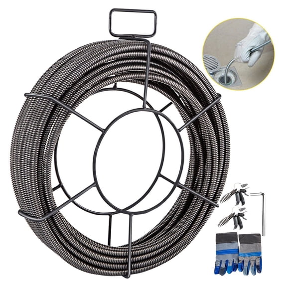 Drain Cleaning Cable 75 Feet 1/2 Inch Sewer Snake Auger Cable Cleaner Tool for Clogged Pipes